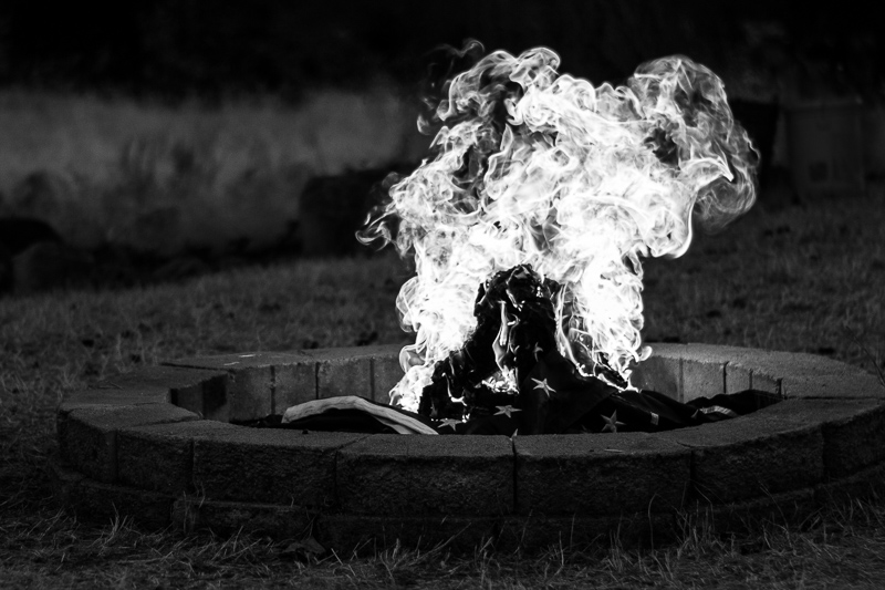 A US flag burning